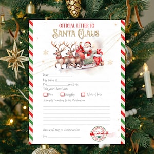 Carta a Santa Imprimible Cartas de lista de deseos de Santa Carta de Navidad Fácil de imprimir Descarga instantánea digital