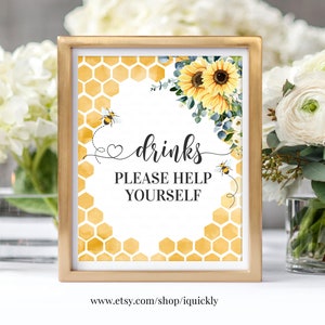 Bee Baby Shower Drinks Please Help Yourself Game Sign Honey bee Table Sign What will baby bee Digital Printable Instant Download