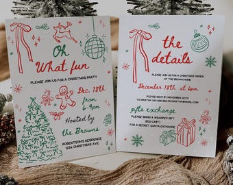 Oh was für Spaß Weihnachtsfeier-Einladung, bearbeitbare druckbare Feiertagsfeier laden wunderliche Hand gezeichnete Weihnachtsfeier-Einladungs-Digital-Vorlage ein