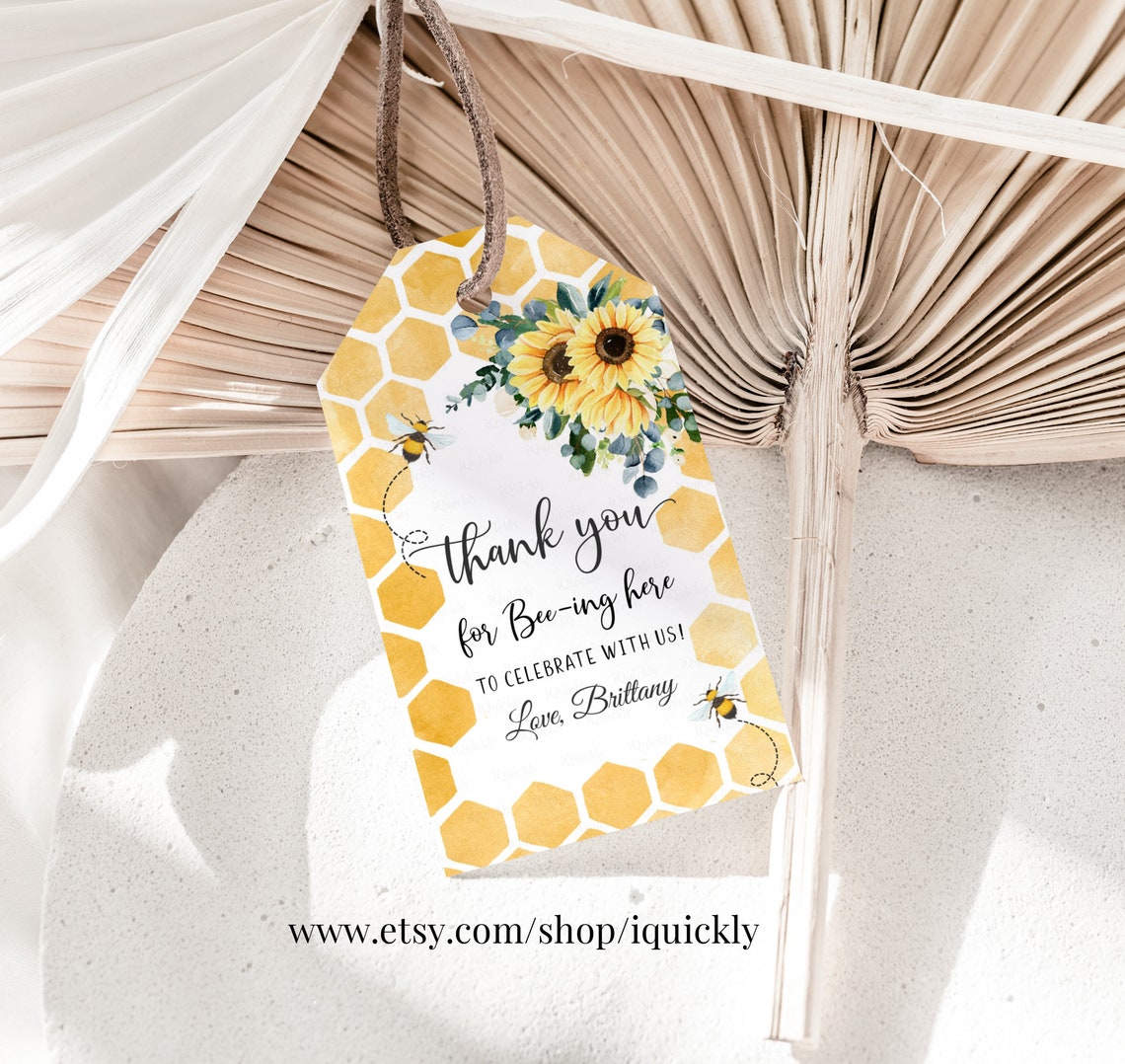Editable Bee Birthday Thank You Card Honey Bee Sunflower Note Card so ...