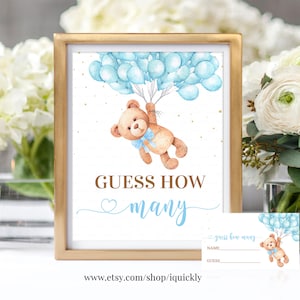 eddy Bear Guess How Many Sign, Teddy Bear baby shower games, How Many Bears Are In The Jar Game Printable Digital Instant Download