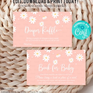 Editable Daisy Baby shower Book for baby Diaper Raffle Boho Daisy Bohemian Floral Groovy Party Template Instant Download