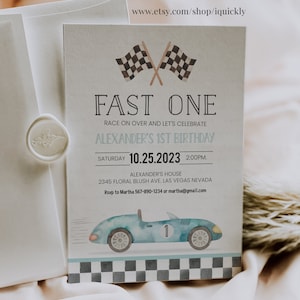 Fast One Racing Car First Birthday Invitation 1st Birthday Invitation Racing Car Vintage Racecar Invite Printable Template Instant Download imagem 4