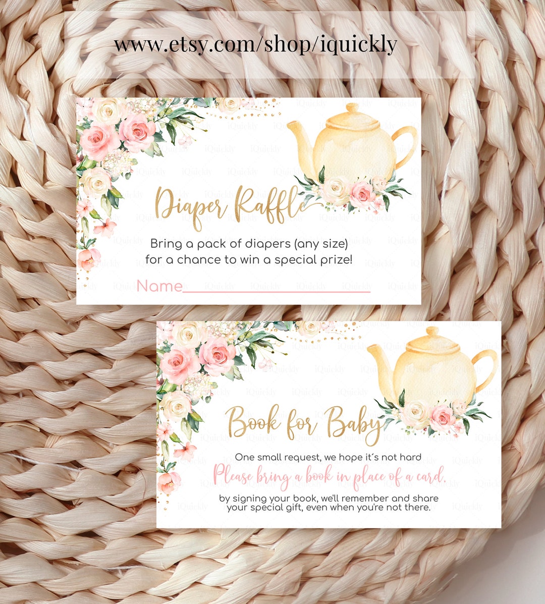 Editable Tea Party Baby Shower Diaper Raffle, Book for Baby Bundle ...