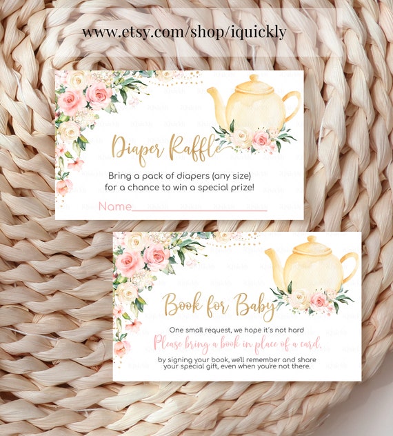 Editable Tea Party Baby Shower Diaper Raffle, Book for baby Bundle, Party Invitation Set, Girl Baby Is Brewing, Printable Instant download Il_570xn