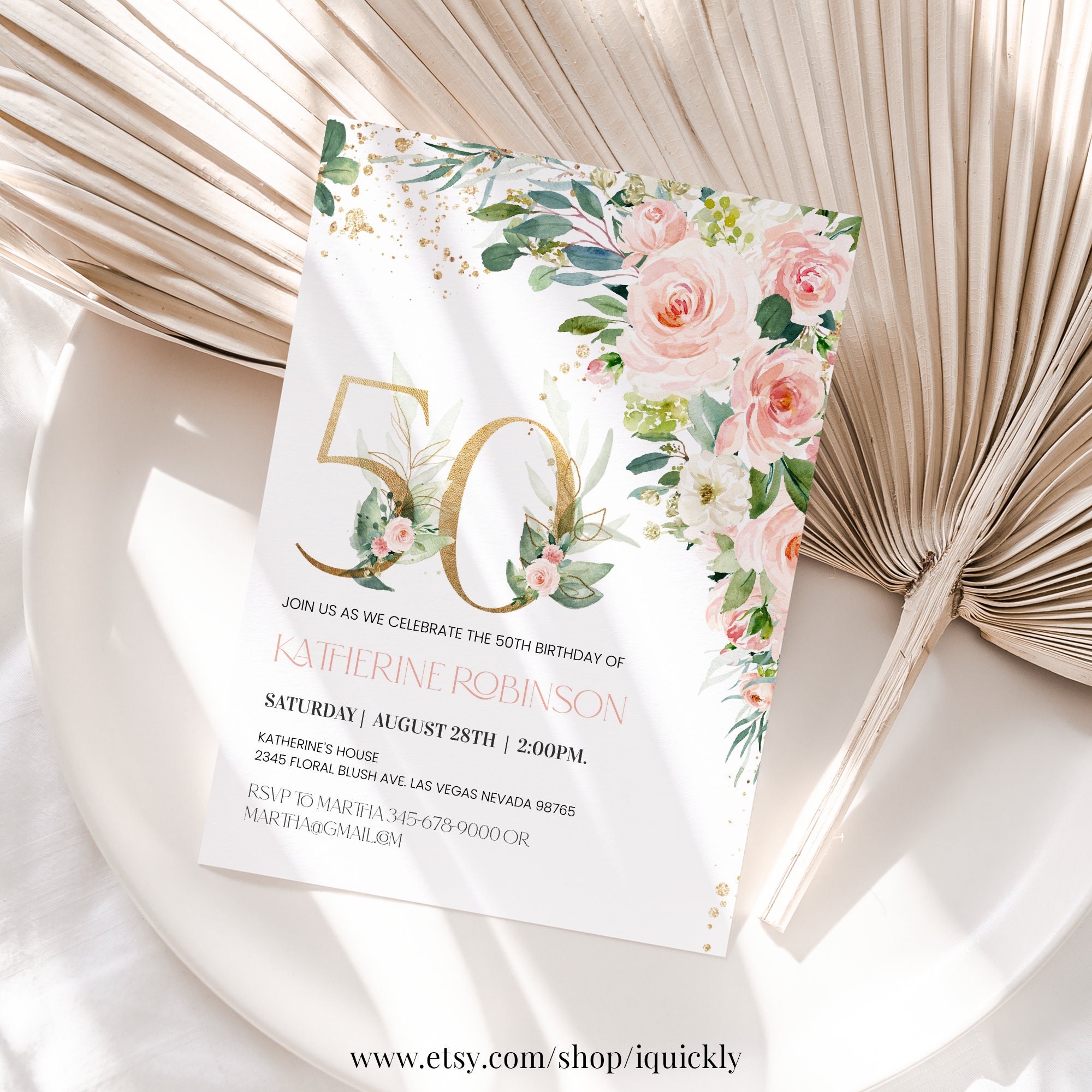 50th birthday Invitation Editable Brunch Invitation 50th birthday invite for her Adult Birthday printable template Digital Download