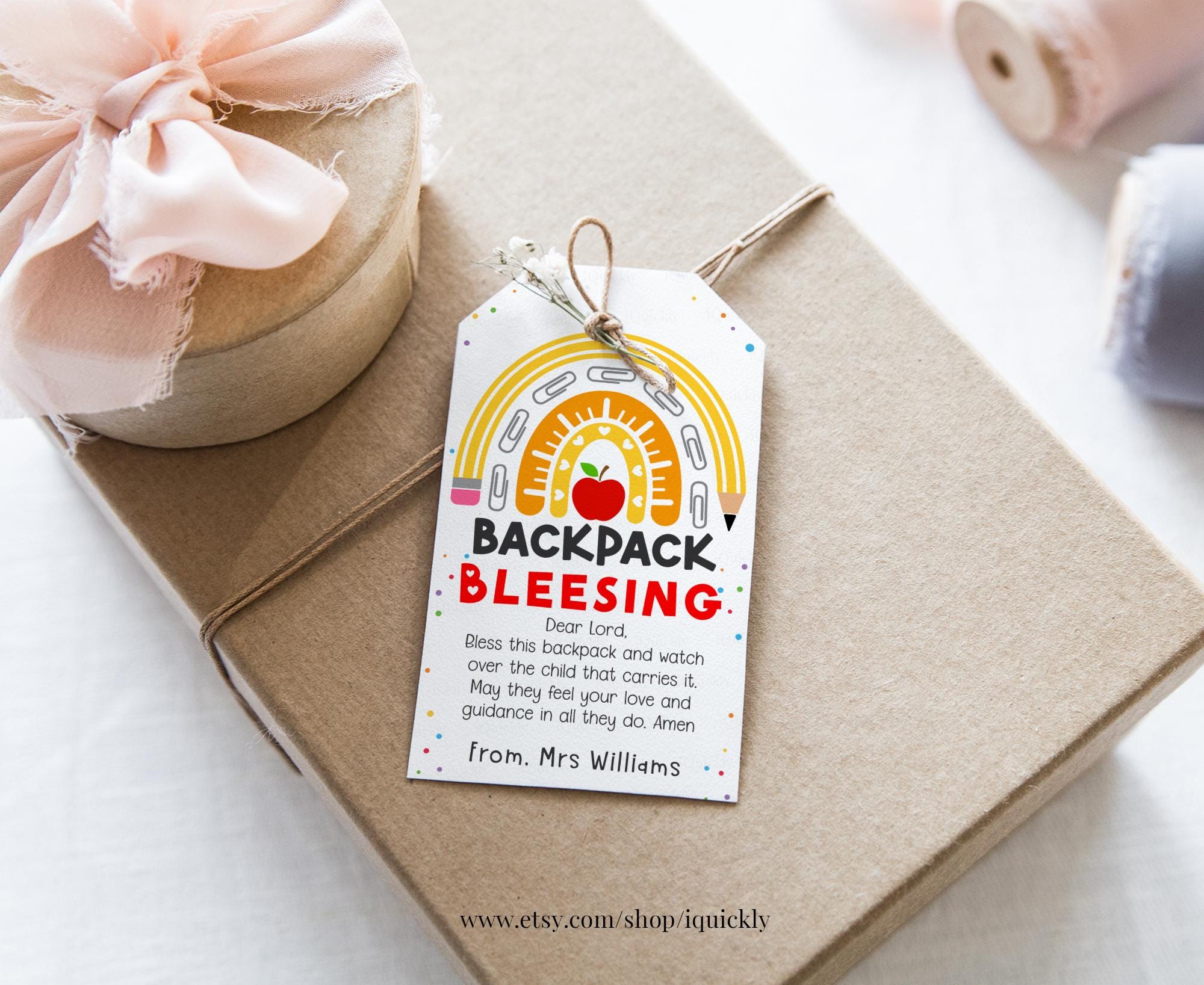 Backpack Blessing Printable Gift Tag, Editable First Day of School Tag ...
