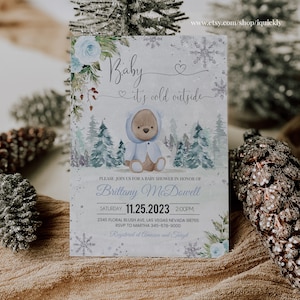 Invito modificabile per baby shower invernale Orsacchiotto Orsetto Invita bambino Fa freddo fuori invita modello stampabile Download immediato