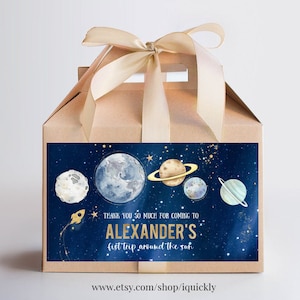Editable Space Box Label Outer Space Birthday Gift Box Labels First Trip Around the Sun Party Favors Download Printable Corjl FT102