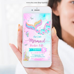 Editable Mermaid Electronic Birthday Invitation Mermaid Invite Under the Sea Birthday Party Printable template Digital Instant Download M1 image 4
