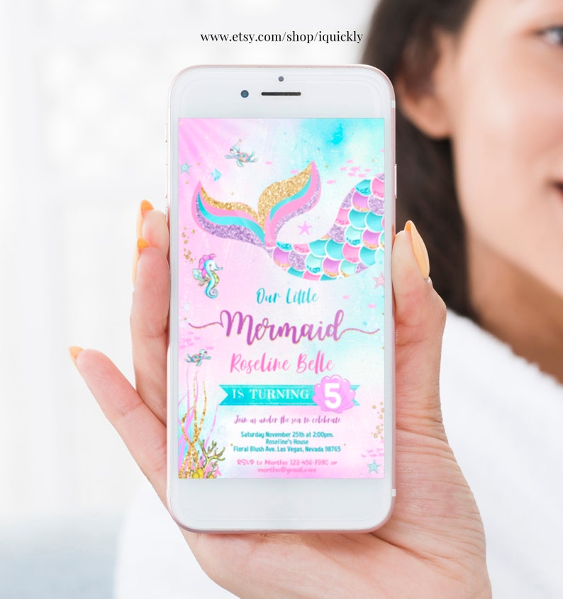 Editable Mermaid Electronic Birthday Invitation Mermaid Invite Under the Sea Birthday Party Printable template Digital Instant Download M1 image 4
