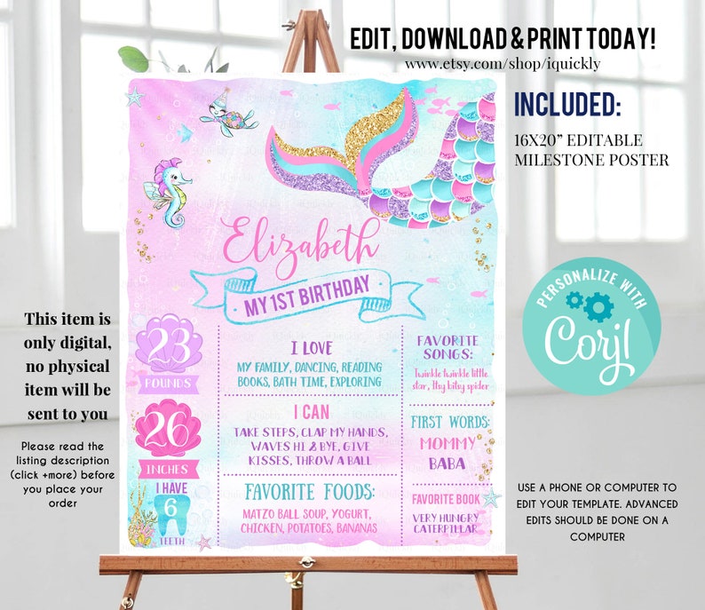 Editable Mermaid Birthday Invitation, Mermaid Invite, Under the Sea Birthday Party, Printable template Digital Instant Download M1 image 8