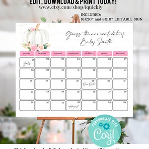 Pink Gray Guess Baby Due Date Calendar Game Printable, Winter Owl Baby Shower Girl Birthday Prediction Calendar Editable, Instant Owt01 - Etsy