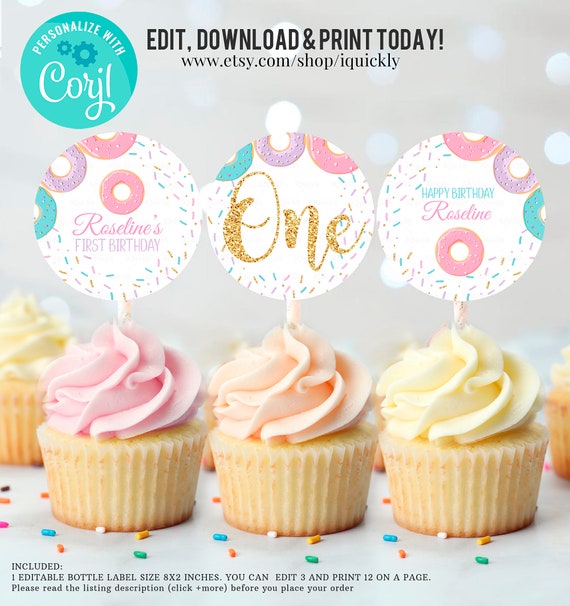 Instant Download Donuts Cupcake Topper Or Tags Printable Donuts Cupcake Topper Or Tags Donuts Party Donuts Birthday Donuts Decoration Banners Signs Paper Party Supplies Keyforrest Lt