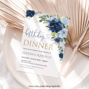 Birthday dinner invitation Editable 21st 30th 40th 50th 60th 70th 80th 90th Birthday Invite Adult Party Elegant Floral Minimalist Digital