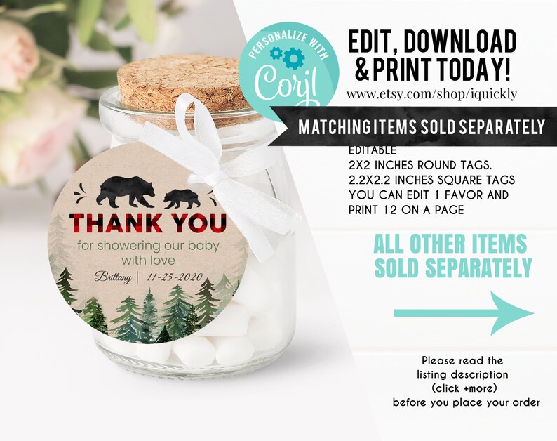 Lumberjack Baby Shower Invitation Bundle Editable, Buffalo Plaid Pack Diaper raffle, Book for Baby Set, Rustic Boy Package, Instant Download image 6