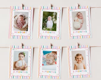 Fun to Be One Photo Monthly Banner, Pastel Rainbow Milestone Bunting, First Birthday Photo Banner Garland, Editable Canva Template