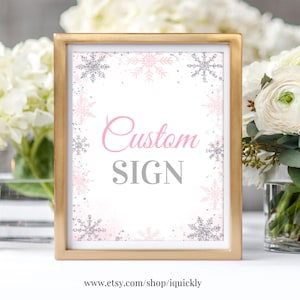 Sinal personalizado de floco de neve EDITÁVEL para chá de bebê, chá de panela, sinais de aniversário de inverno, cartão de bar Momosa, presente, não diga bebê, download para impressão