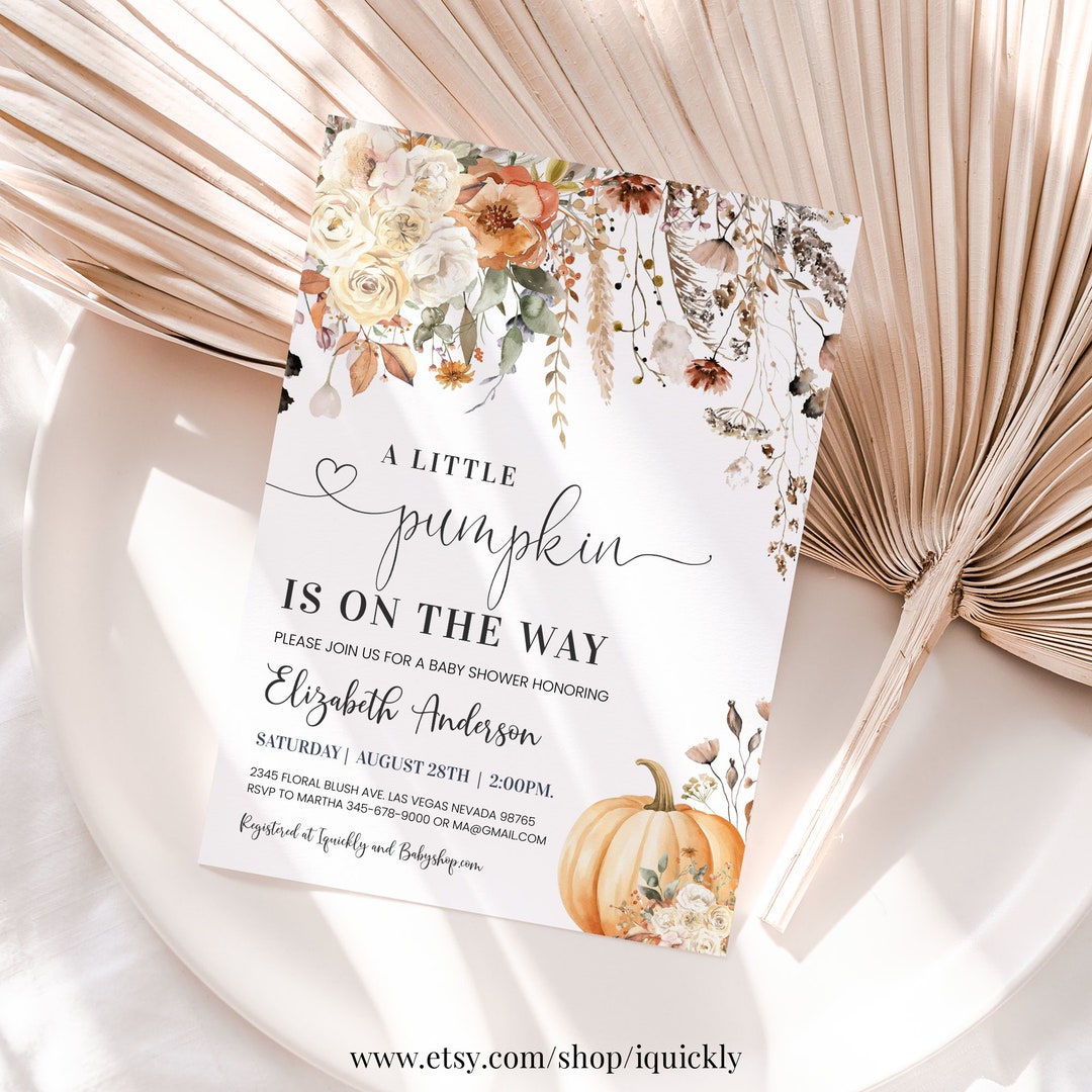 EDITABLE Pumpkin Baby Shower Invitation Floral Boy Gender Neutral ...