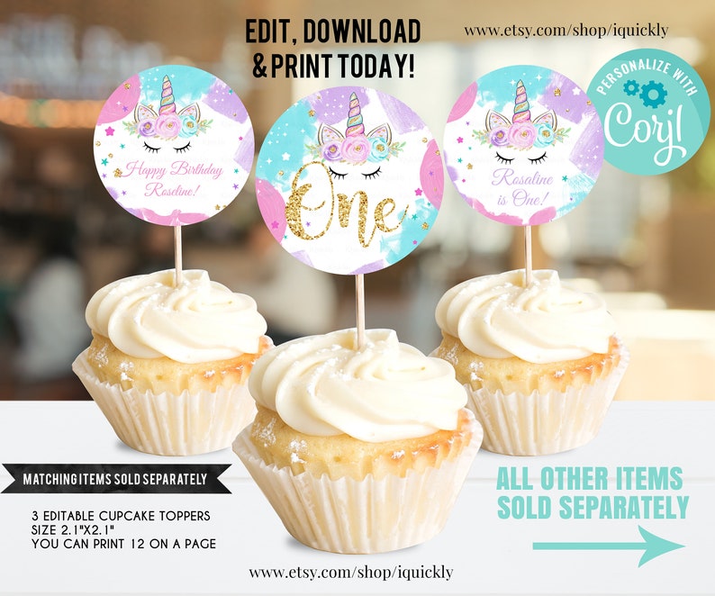 EDITABLE Unicorn Banner, Happy Birthday Banner, Printable 1st Birthday buting banner, Baby Shower Template, Boho Girl, Instant download image 7