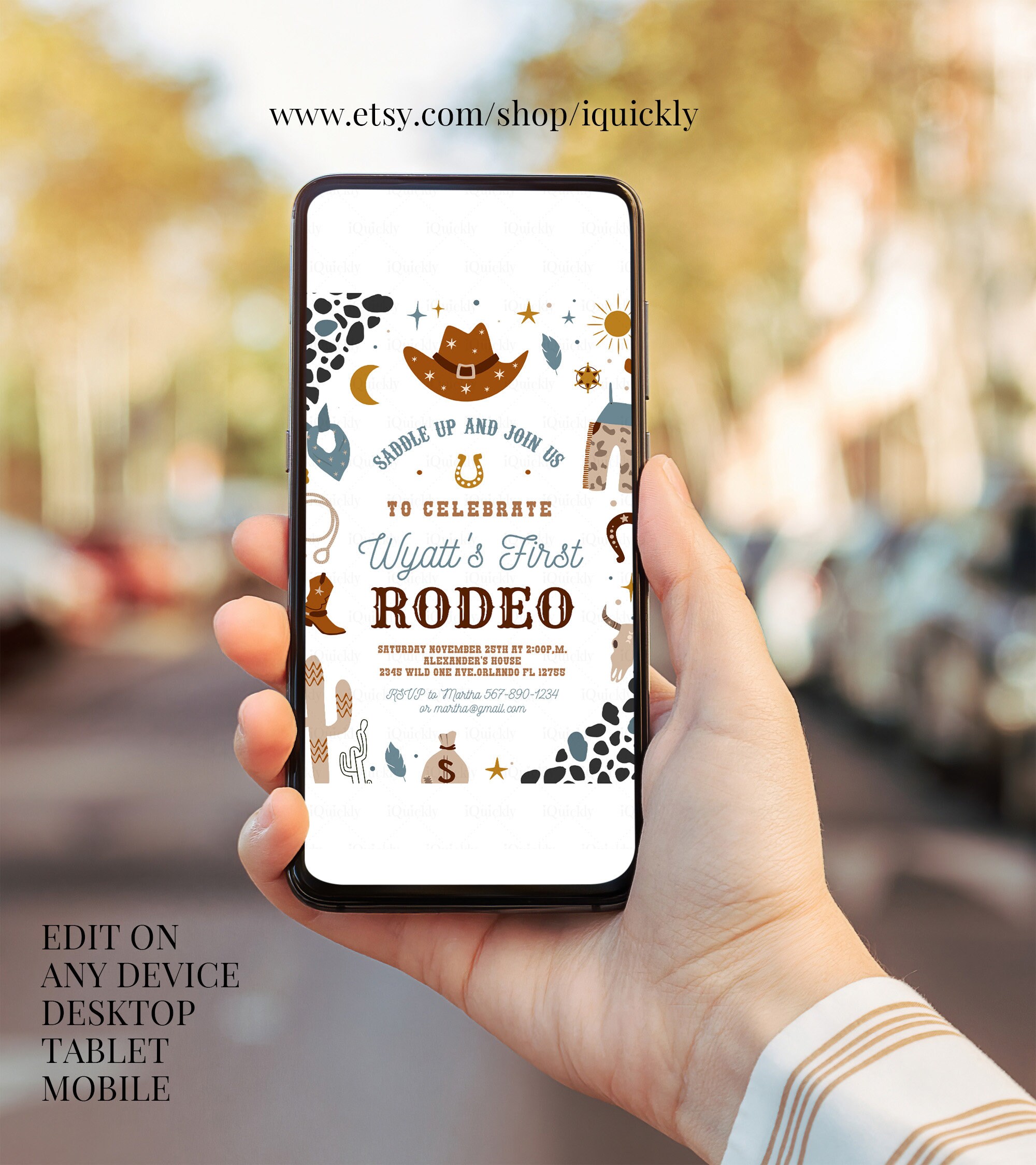 Editable My First Rodeo Invitation Cowboy Birthday Invite Wild West ...