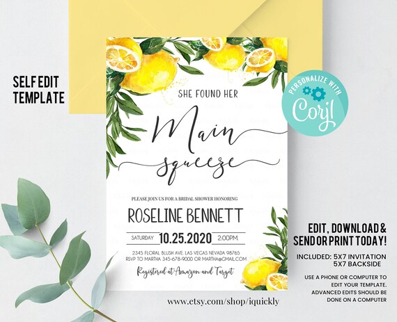 Editable She Found Her Main Squeeze Bridal Shower Invitation - Etsy UK