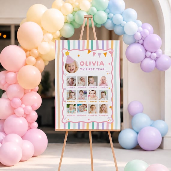 Fun to Be One Photo Poster One is Fun Party Hat Birthday Milestone Sign, Colorful Girl First Birthday Sign, Custom Photo 1st Birthday