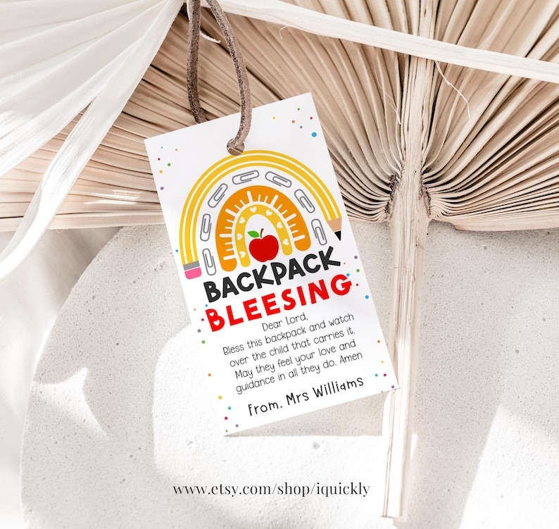 Backpack Blessing Printable Gift Tag, Editable First Day of School Tag ...