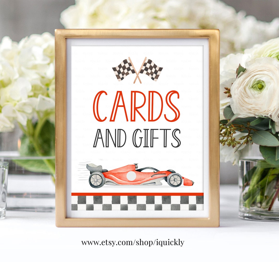 Gift Sign Racing Cards and Gifts Sign Race Car Birthday Party Sign Two Fast Birthday ...