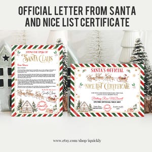 Carta oficial de Papá Noel Paquete de certificado de lista agradable Correo del Polo Norte Caja de Nochebuena Editable Descarga imprimible