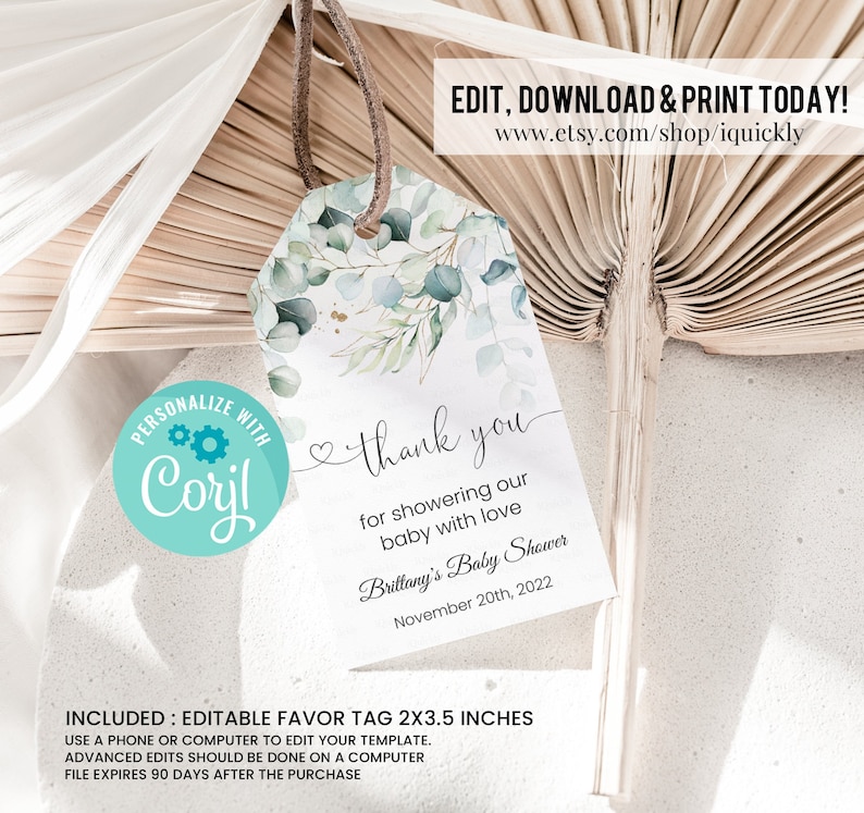 Editable Eucalyptus Greenery Baby Shower Favors Eucalyptus Etsy