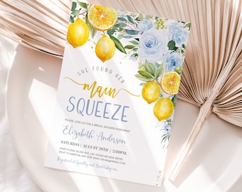 Main Squeeze Einladung Bearbeitbare Zitrone Brautdusche Einladen Zitrus Blau Floral Druckbare Vorlage Digitaler Download