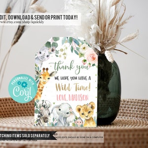 EDITABLE Safari Time Capsule and Matching Note Cards, Jungle Animals 1st Birthday Time Capsule, Wild one First Birthday Instant download image 4