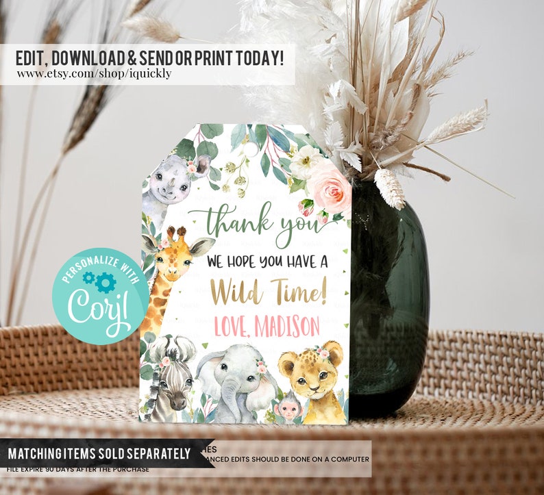 EDITABLE Safari Time Capsule and Matching Note Cards, Jungle Animals 1st Birthday Time Capsule, Wild one First Birthday Instant download image 4