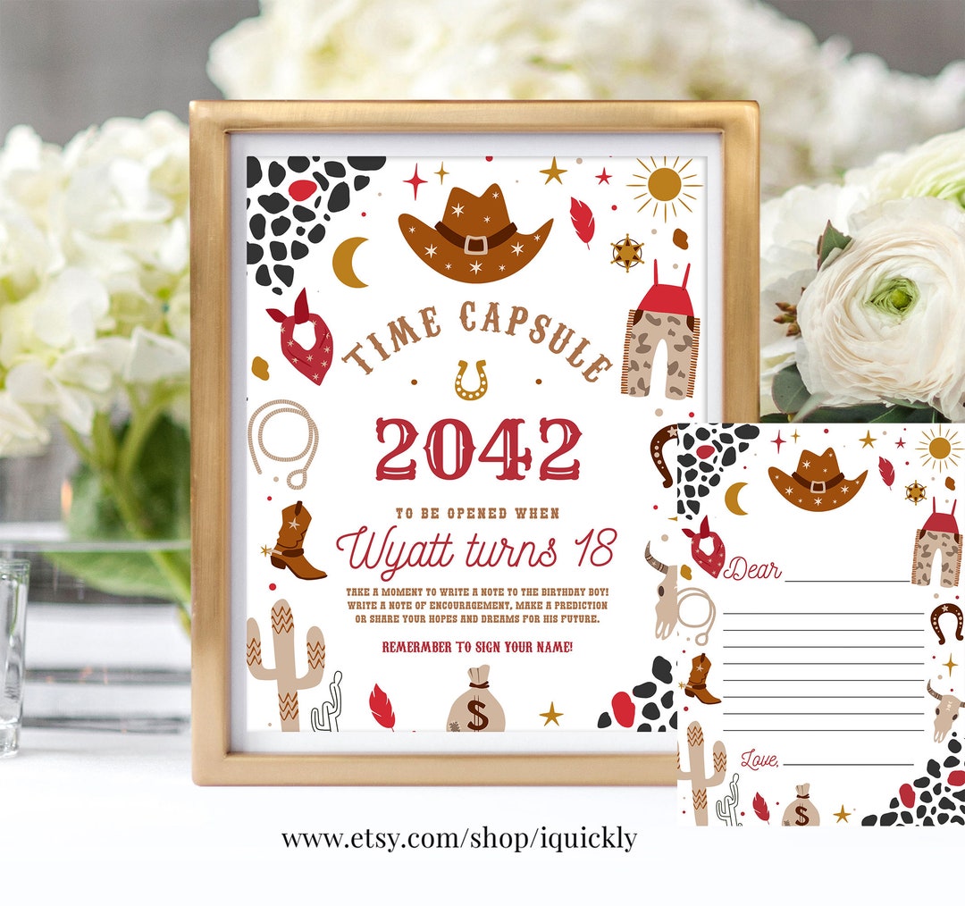 EDITABLE My First Rodeo Time Capsule Sign Note Card Cowboy First ...