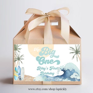 Bearbeitbar Die große Surf-Geburtstagsfeier Gunst Box Label Printables Beach Party Geschenkbox Etiketten Surfen Vorlagen Sofortiger Download