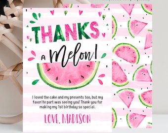 EDITABLE Watermelon Thank you card, One in a melon Note card, Pink Watermelon Printable Template, Girl One Instant download WM3