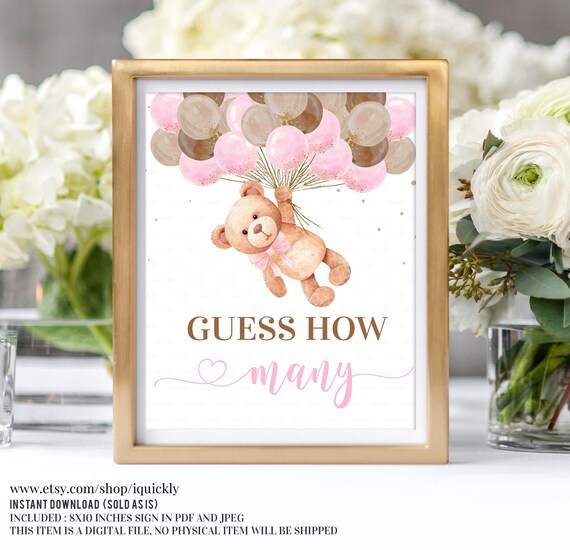 Teddy Bear Guess How Many Sign, Teddy Bear baby shower games, How Many