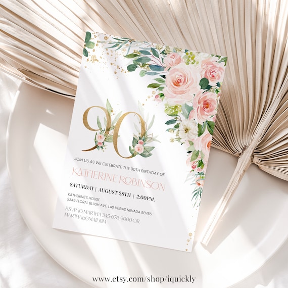 90th birthday Invitation Editable Brunch Invitation 90th birthday invite for her Adult Birthday printable template Digital Download