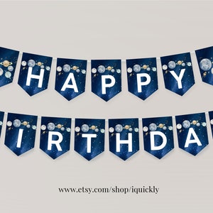 Alles Gute zum Geburtstag Banner Weltraum Planeten Banner Boy Galaxy erster Geburtstag Dekorationen Rakete Sofortiger download DRUCKBARE DIGITALE FT102