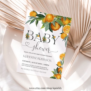 Orange Baby Shower Editable Invitation A Little Cutie is on the Way Gender Neutral Couples Invite Template Digital Download