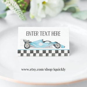 EDITÁVEL Duas etiquetas de fast food Racecar Party Buffet rótulo Carro de corrida Cartão de barraca Rótulos de alimentos Cartões de lugar Cartão de mesa Menino Download instantâneo FA06