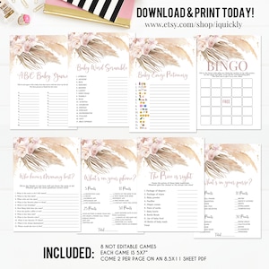 Pampas Grass Bear Baby Shower Games, Boho Baby Shower Game Bundle, BohemianThemed Bingo Le prix est juste Téléchargement instantané numérique