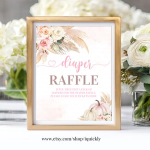 Pumpkin Diaper Raffle Sign Boho Printable Diaper Raffle Baby Shower Sign Little Pumpkin Decor Decoration Printable Digital Download PB05