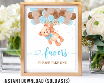 Teddy Bear Baby Shower Favors Sign, 8x10 Baby Shower Favors Sign, Bear Baby Shower Sign Printable Digital Instant Download