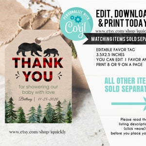 Lumberjack Baby Shower Invitation Bundle Editable, Buffalo Plaid Pack Diaper raffle, Book for Baby Set, Rustic Boy Package, Instant Download image 5