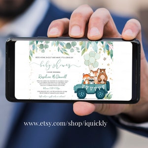 Editable Drive by Baby Shower Invitation Woodland Animal Drive Through ...