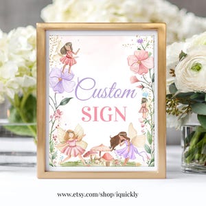 Editable Fairy Welcome Sign Girl wildflower Sign Garden floral Welcome Sign Birthday Girl Table Sign Template Printable Corjl FA203