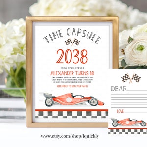 BEWERKBARE Snelle One Time Capsule Matching Note Cards Race Car Capsule Sign & Car Racing Instant download template
