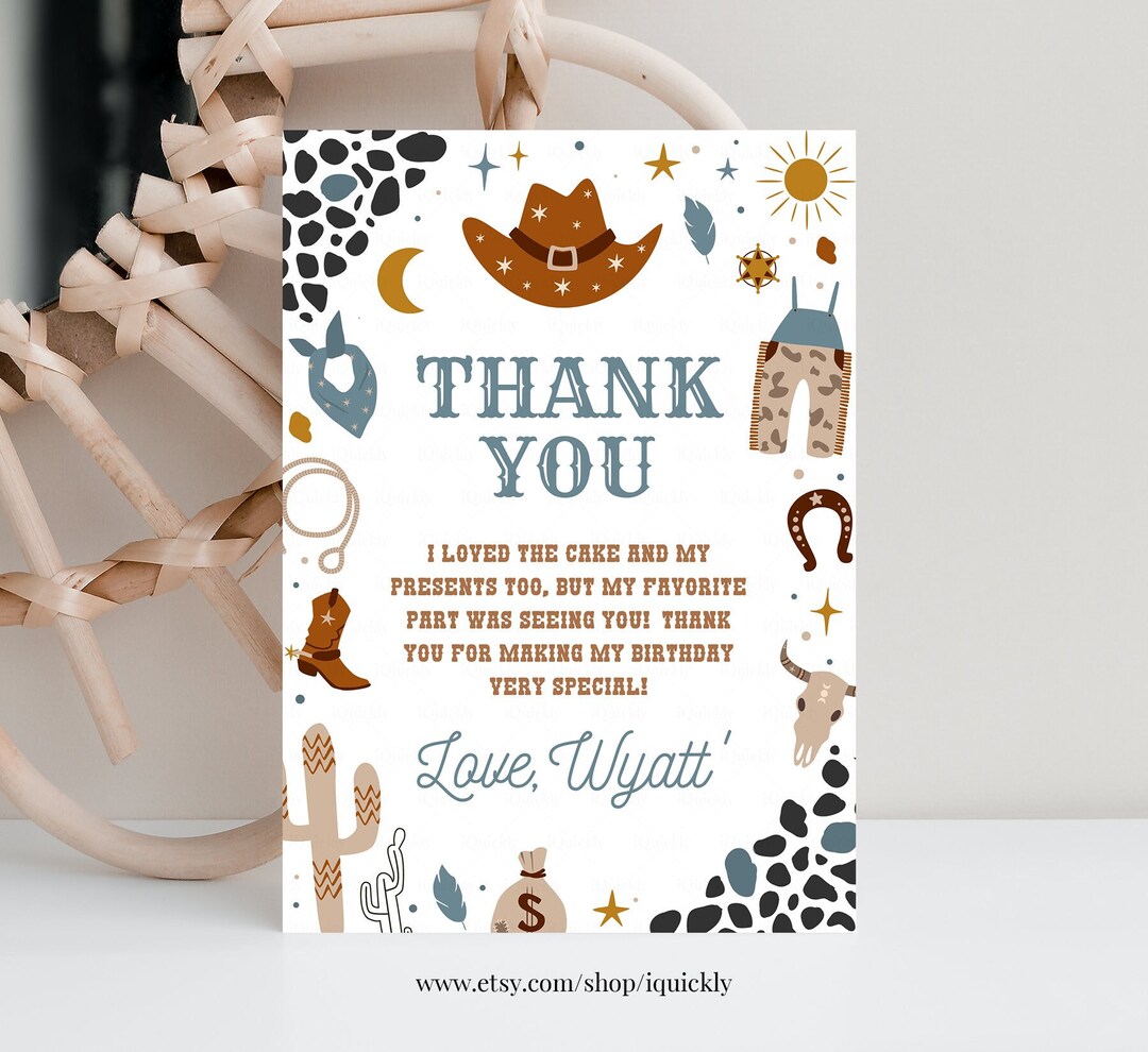 Editable My First Rodeo Thank You Card Cowboy Birthday Invite Wild West ...